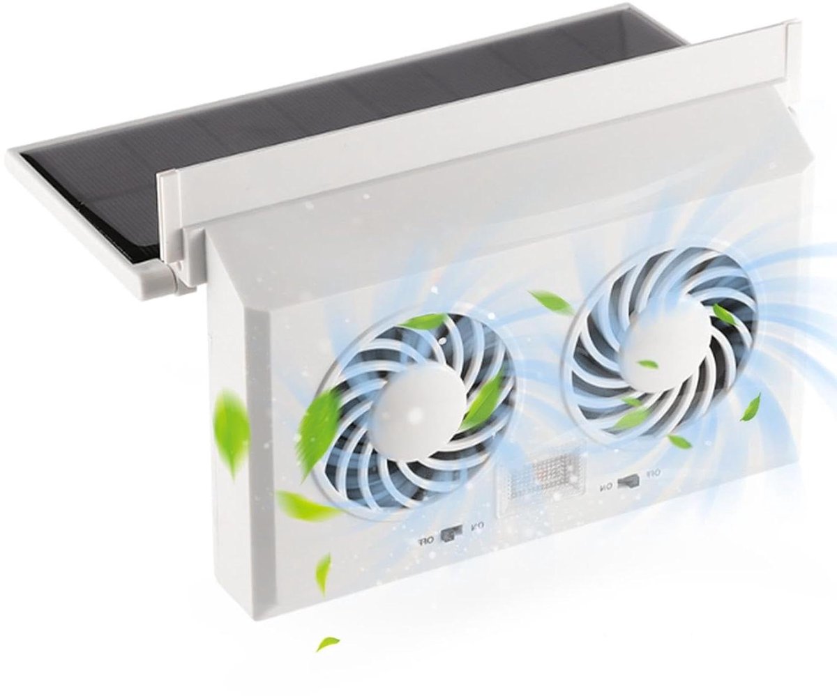 Raamventilator op zonne-energie - Auto ventilator Dubbele kop - Voertuig koelen - Hete lucht uitstoot