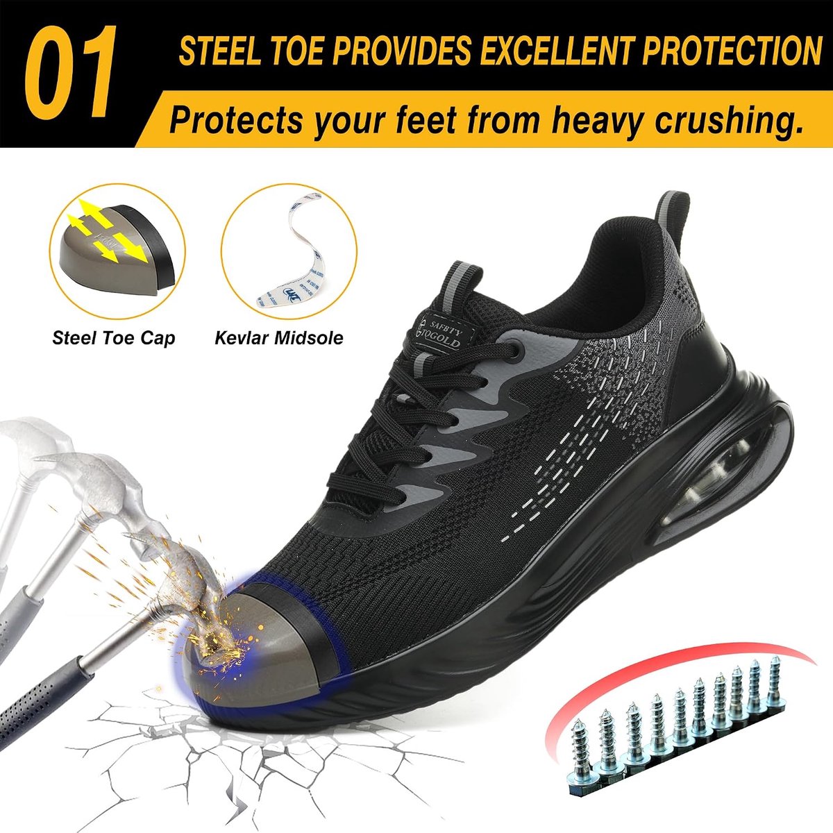 Veiligheidsschoenen EU 42 - Lichtgewicht met Stalen Neus - Antislip Constructie - Ademend voor Werk - SnelShoppen