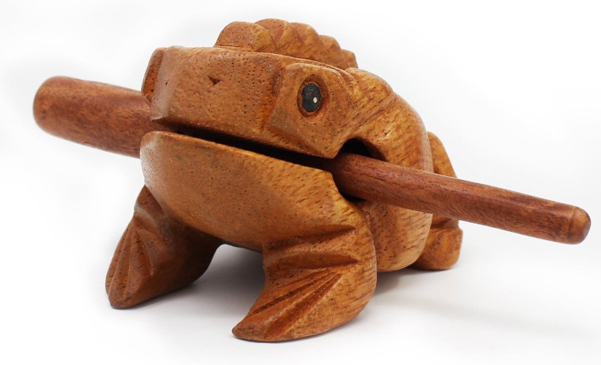 Guiro houten kikker groot - acaciahout - maakt kikkergeluiden - leuk muziekinstrument - SnelShoppen