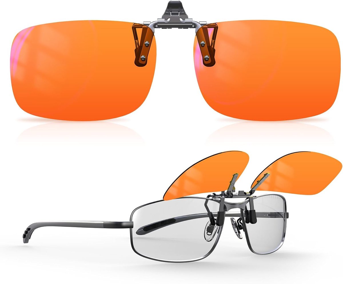 Thijox - Clip-on bril voor computer en gaming, anti-vermoeidheid lenzen, gele tint, blauw licht filter, geschikt voor schermen, tv's, smartphones, gam