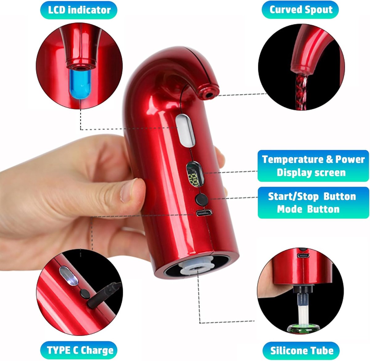 Elektrische wijnschenker met aerator - Draagbare wijn decanteerder - Perfecte beluchting - Geniet van rijke smaak - ShopVlot