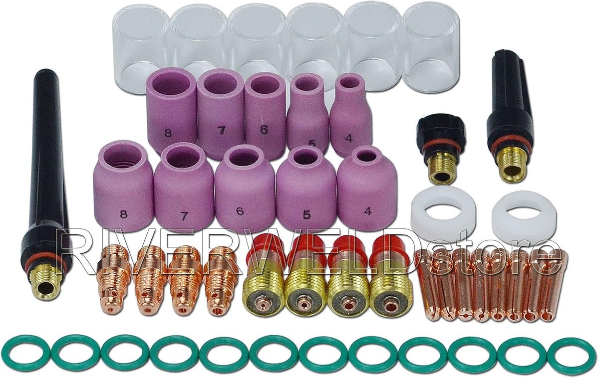 TIG lasapparaat accessoires - 49-delige kit - keramische en glazen koppen - perfect voor precisiewerk - ShopVlot
