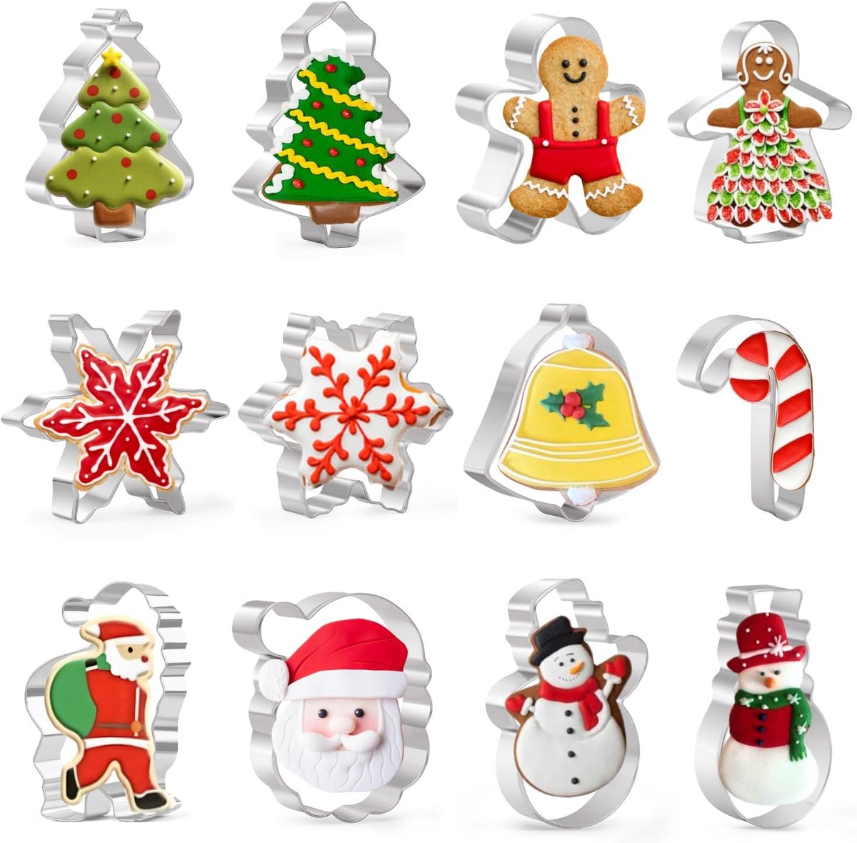 Koekjesuitsteekvormen kerst 12-delig - RVS - Variété in kerstthema - Perfect voor feestelijk bakken - ShopVlot