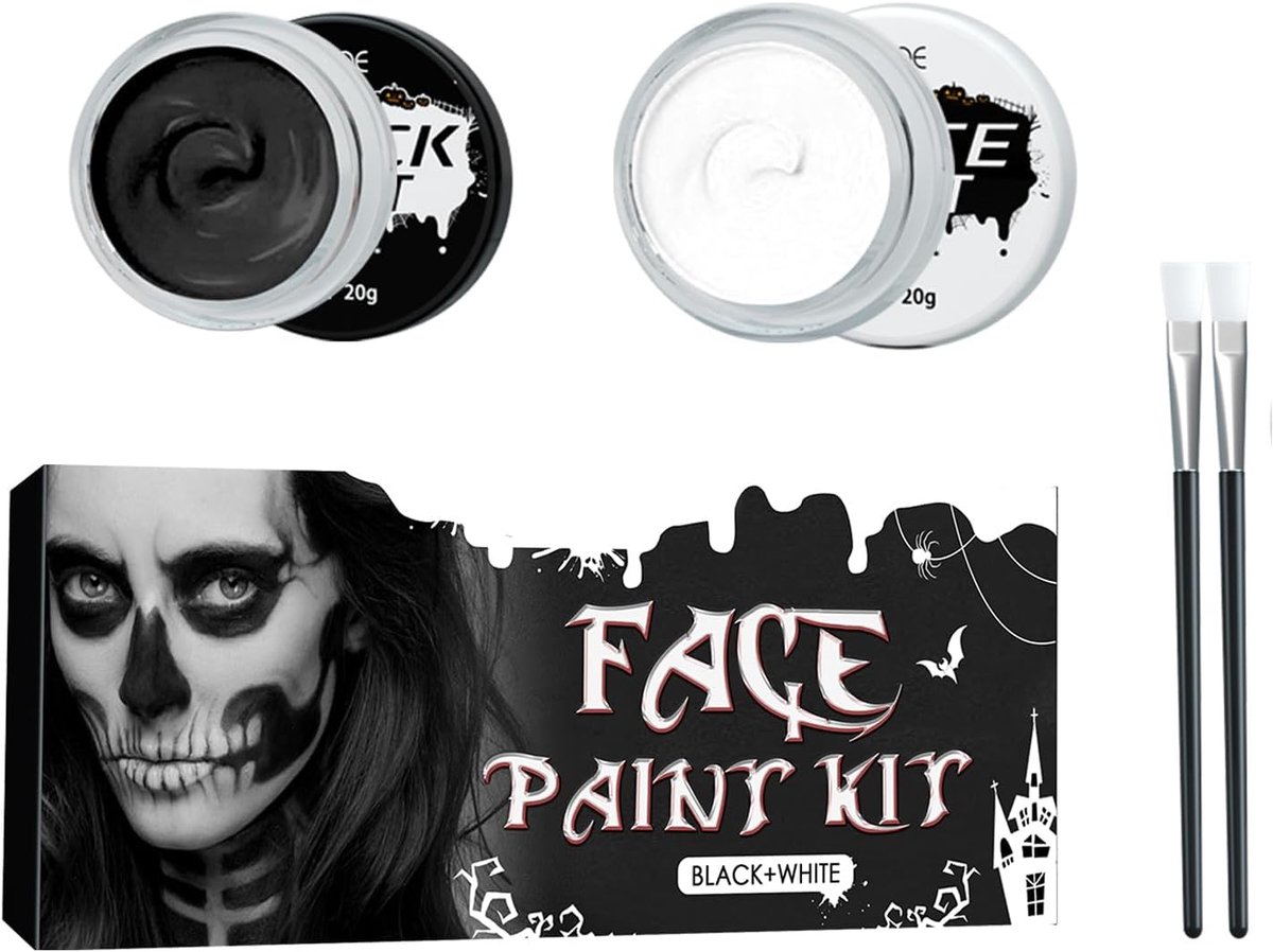 Halloween make-up set - zwart en wit - inclusief make-up kwasten - perfect voor griezelige looks - ShopVlot