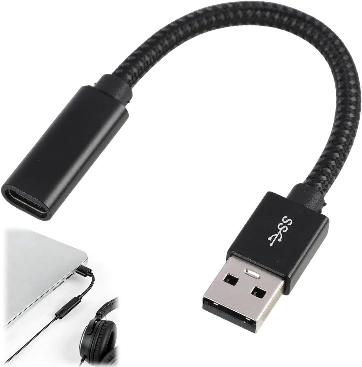 USB C naar USB A adapter - 15 cm - 10 Gbps gegevensoverdracht - snel opladen 3 A - ShopVlot