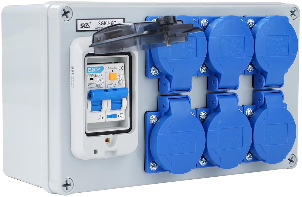 Bouwstroomverdeler 16A - Waterdichte wandverdeler - 6 stopcontacten - Veilig en duurzaam - ShopVlot
