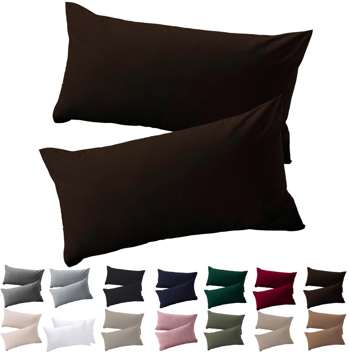 Kussenslopen set van 2 - 40 x 60 cm - microvezel - hypoallergeen en resistent, bruin - ShopVlot