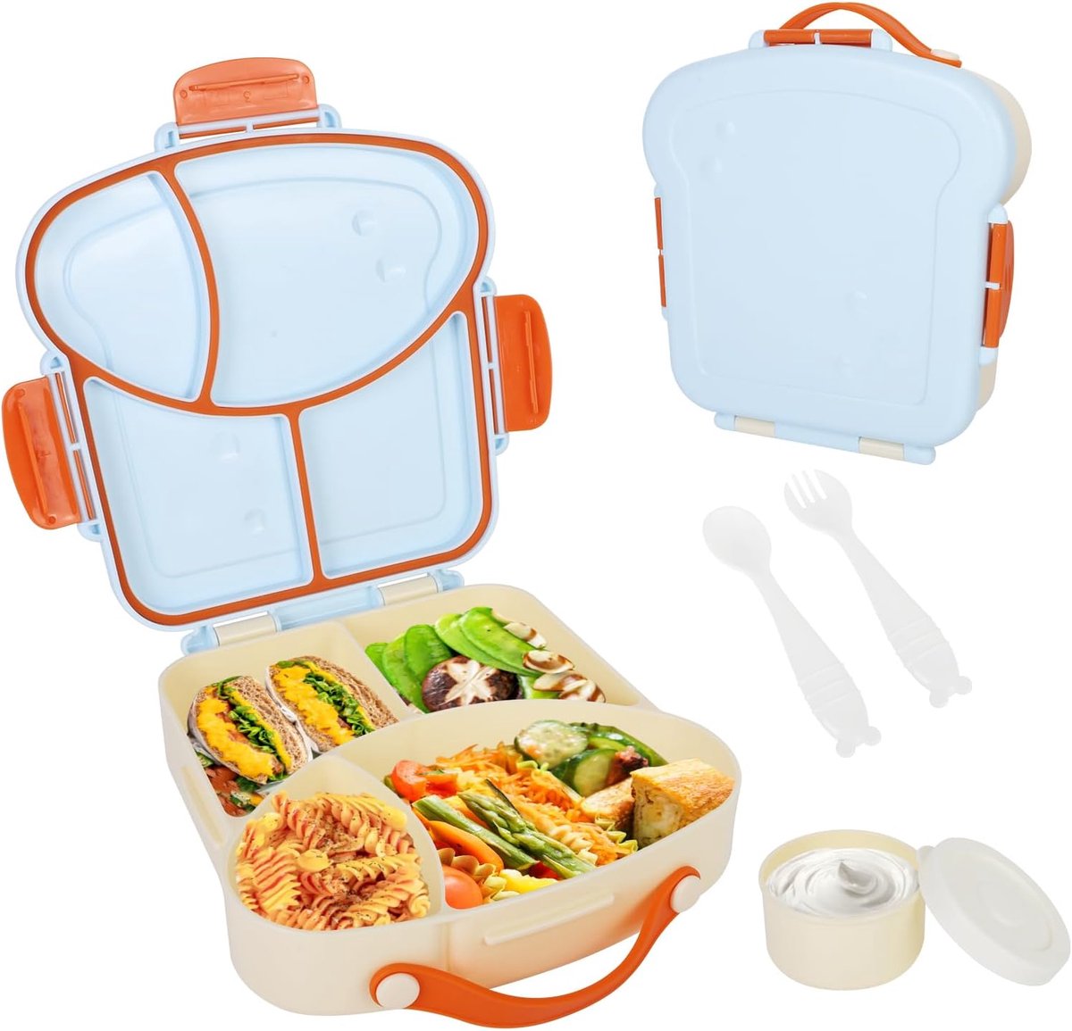 Lunchbox voor kinderen 900 ml - 4 compartimenten - met draaghandgreep - ideaal voor school en kindergarten - ShopVlot