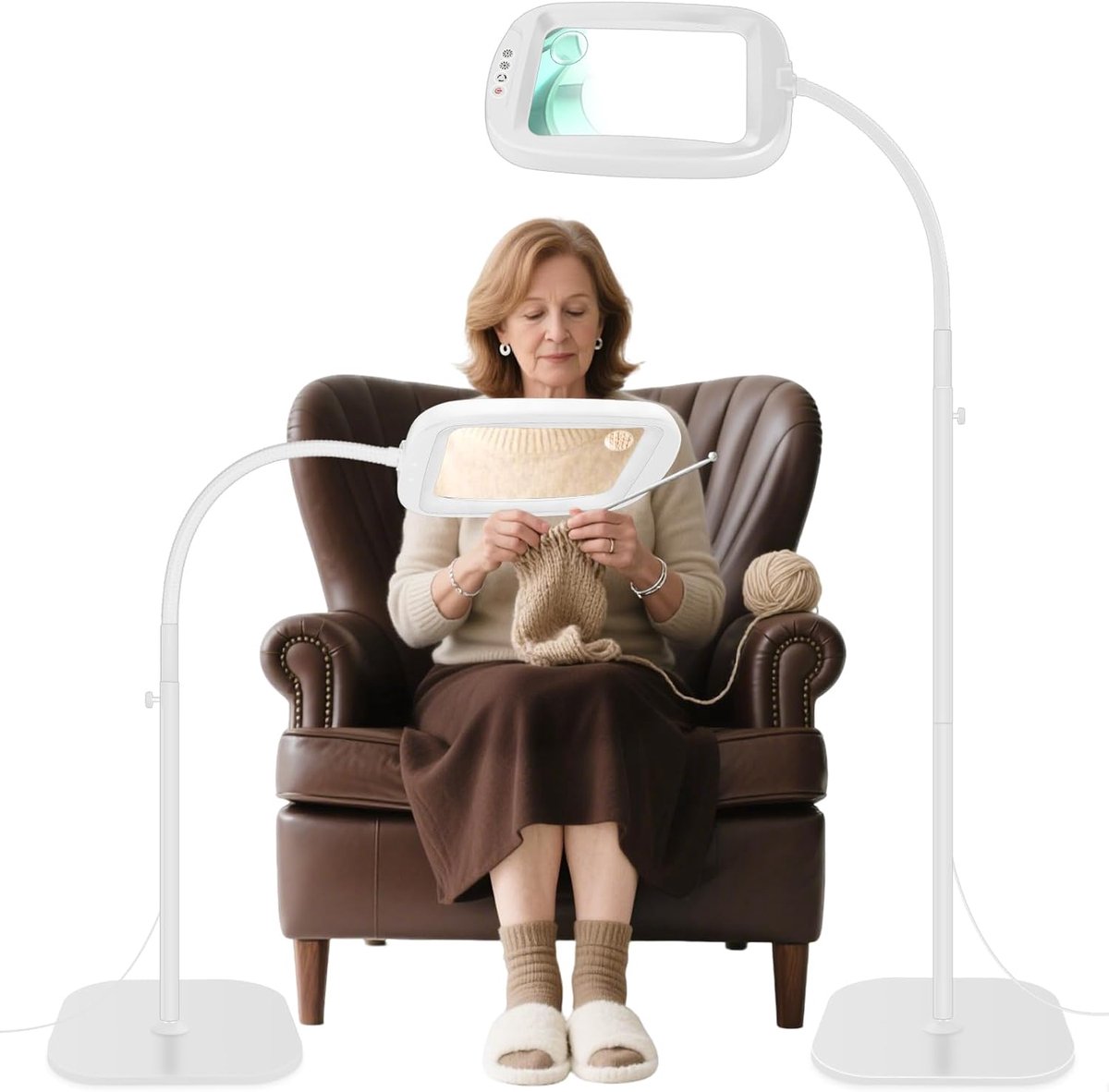 Staande lamp met vergrootglas met licht, 2-in-1 vergrootglas met licht en standaard met 60 leds met instelbare helderheid, flexibele zwanenhals, vergrotingslamp voor dichtbij werken, lezen