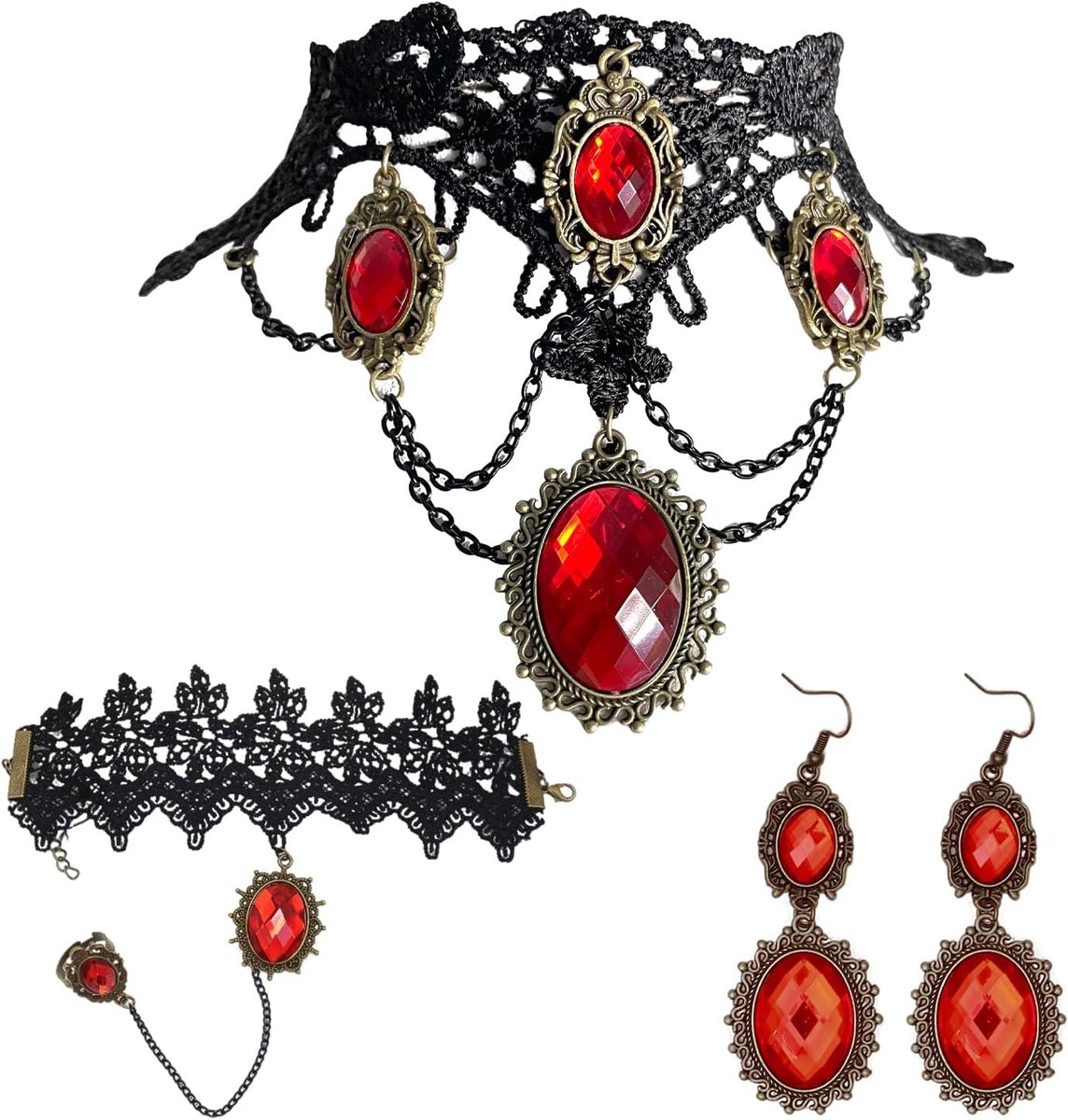 Indiase sieradenset voor dames, Ketting & Jhumka oorbellen, Boho etnische stijl, Bruiloft, Feest & Feestelijke accessoires