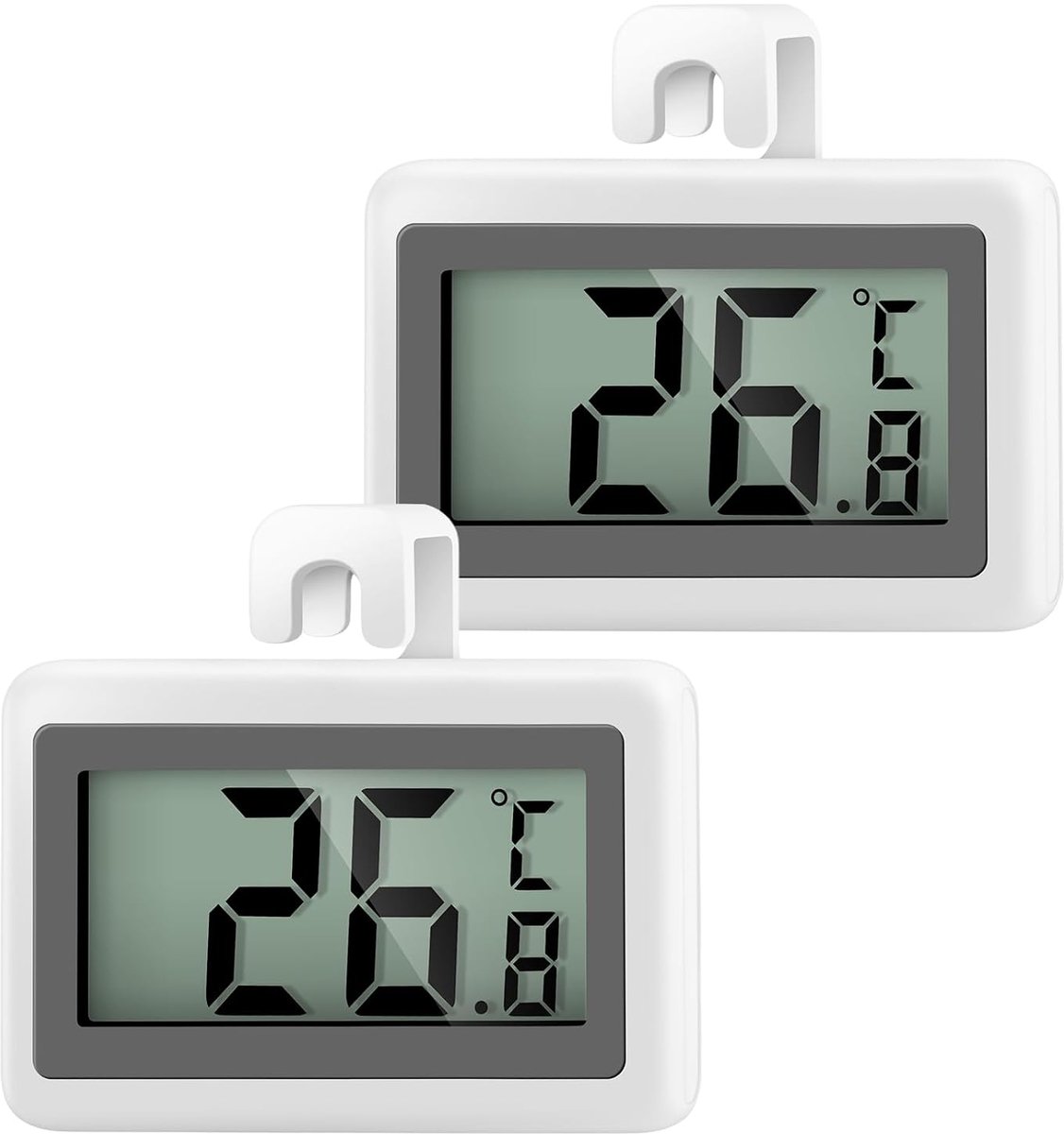 2 stuks mini-koelkastthermometer, magnetisch, digitaal, met haken, meetbereik -50 °C tot +70 °C, koelkastthermometer voor thuis, restaurants, bars
