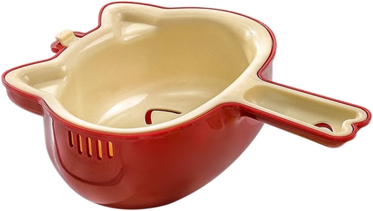 Afvoermand - dubbellaagse kattenvormige afvoermand, 15 x 19 x 6 cm keukenzeef vergiet kom, fruitzeef bassin voor aardbeien, tomaten, druiven, sla, thuisrestaurant