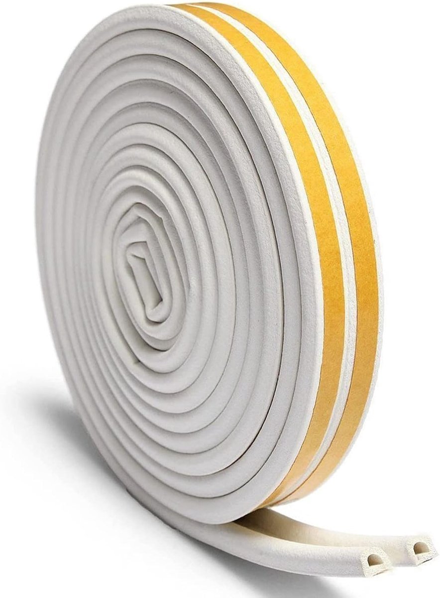 6 m afdichtingstape voor deuren, deurafdichting, deuren, ramen, zelfklevend rubberen schuim, afdichtstrip, geluidsisolatie, weerstrip, waterdichte afdichting, wit D6 m