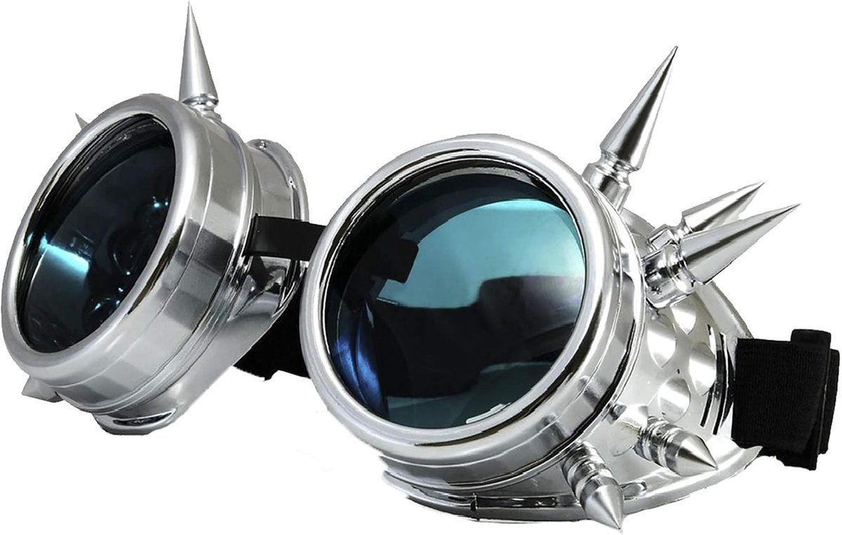 4sold Moderne Mode Cyber Goggles Zwart Met Cyber Spikes Steam Punk Rave Goth zoals Zonnebril Inclusief GRATIS set Lense Design Inserts en 3 lenzen zwart. helder en bruin (Zilver)