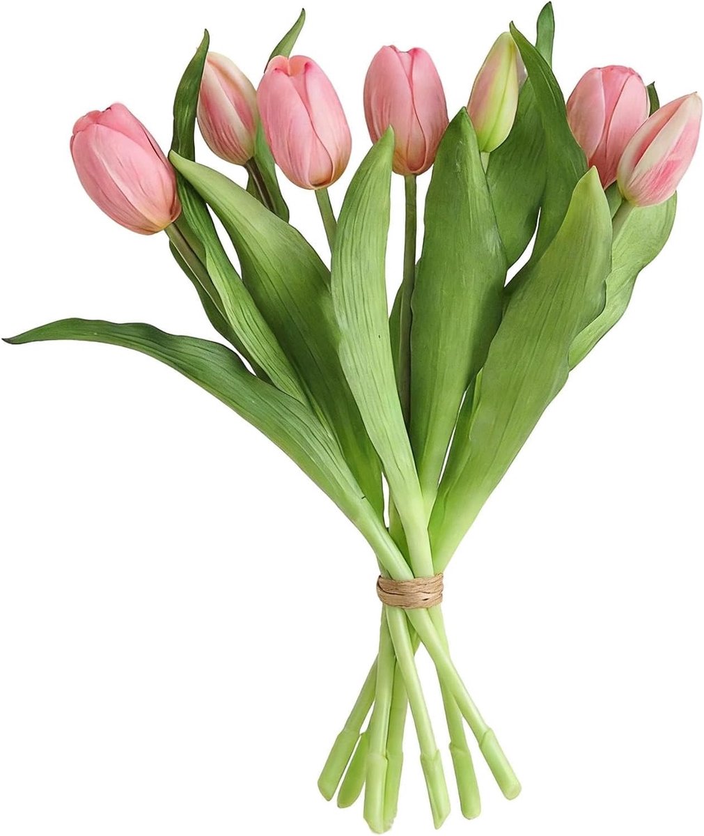 7 stuks realistische kunsttulpen die eruit zien als echte planten | Kunsttulpen voor boeket, bruiloft, tafeldecoratie, thuis, feest, kantoor, hotel, doe-het-zelf (lichtroze)