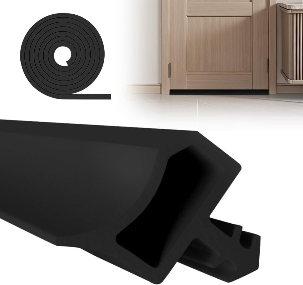 Deurafdichting voor Kamerdeur, Zelfklevend met Geluidsisolatie 15M Zwart | Deurverbindingen Dichtingsrubber Deurafdichtingen 4 mm groefbreedte 7 mm groefdiepte 12 mm fels
