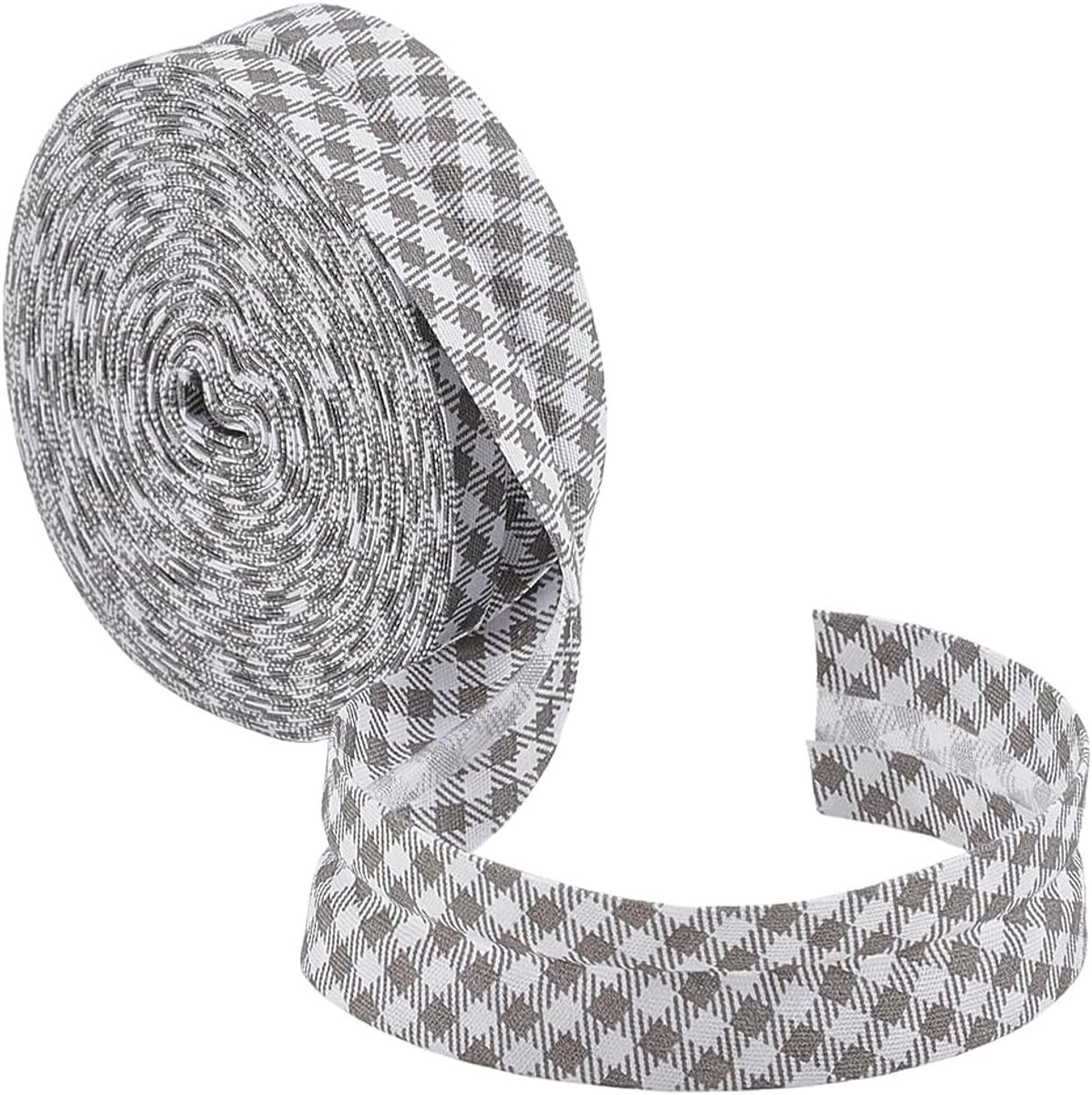 Biasband, gestreept, grijs, 10 m, dubbel gevouwen, breedte 20 mm, van katoen, tartan, voor naaien, zoom, biezen, kleding, creatie, kapsel, scrapbooks