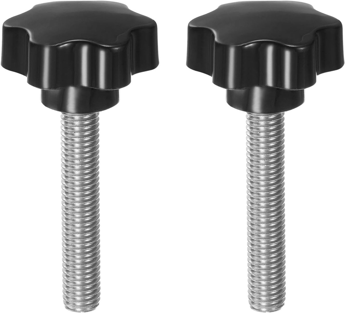 2 stuks sterknoppen M12 x 70 mm schroefdraad schroef roestvrij staal 304 46 mm kunststof draaiknop spanknop gekartelde kopschroef handmatige 6-sterren schroef handvat, zwart