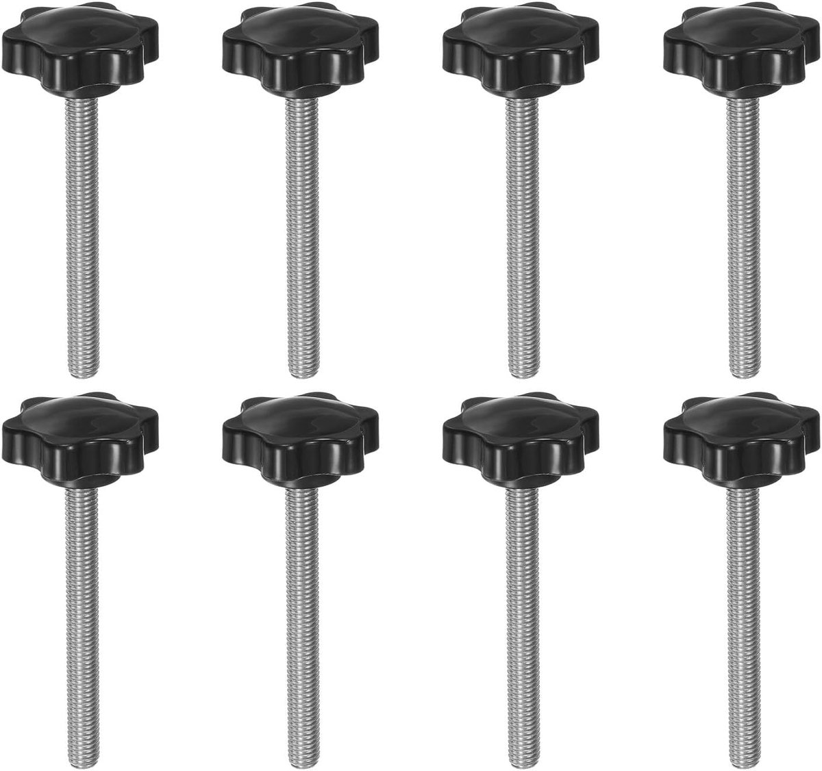 8 stuks sterknoppen M8 x 80 mm schroefdraad schroef van roestvrij staal 304 38 mm kunststof draaiknop spanknop gekartelde kopschroef handmatig spannen 6 sterren handvat, zwart