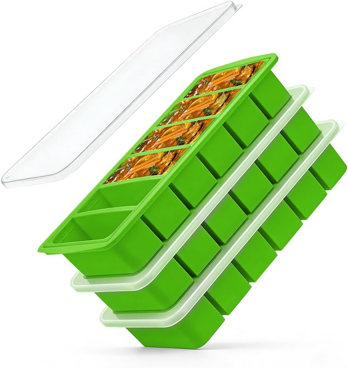 3 stuks siliconen vriescontainers met deksel, siliconen vriesvorm voor levensmiddelen, grote ijsblokjesvorm, siliconen ijsblokjesvorm, invriezen en bewaren van soepen, sauzen, bouillon, resten, vlees