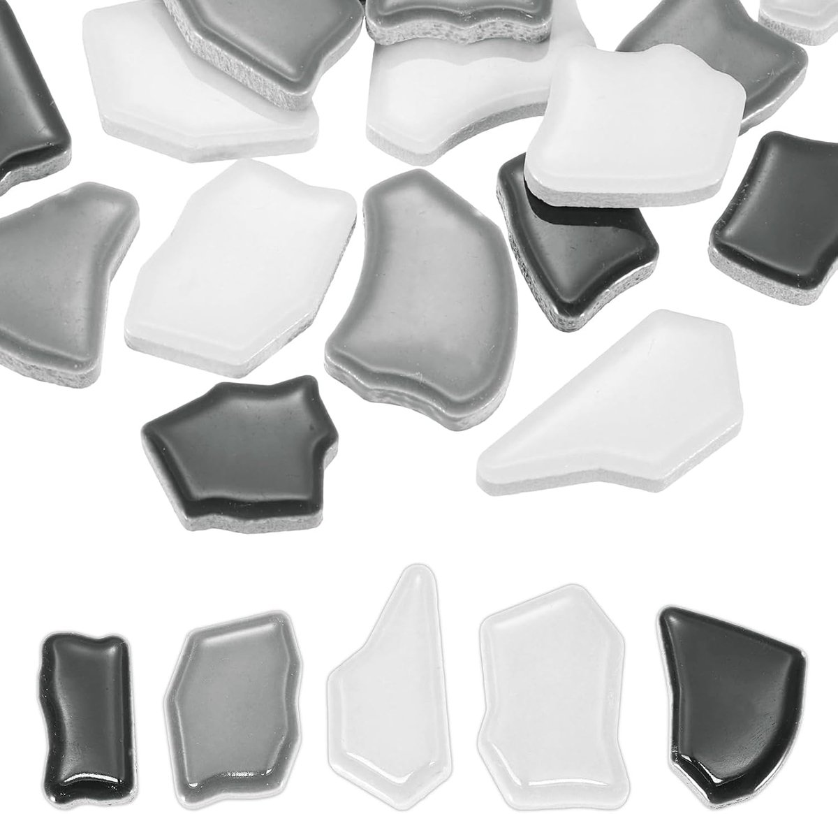 250g/0,45 lbs Onregelmatige Keramiek Mozaïek Tegels, 0.77"-1.5" Mozaïek Gebeitste Tegel Gebroken Porseleinen Stukken Stenen Bulk voor DIY Craft Maken Vazen Woondecoratie, Zwart Wit Grijs