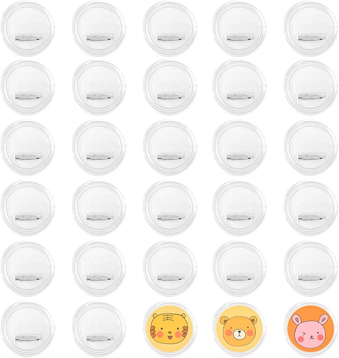 30 stuks transparante acryl knop badges set, duidelijke badges, ronde pin blanco knoppen, badge maken voor doe-het-zelf ambacht, 5,9 cm