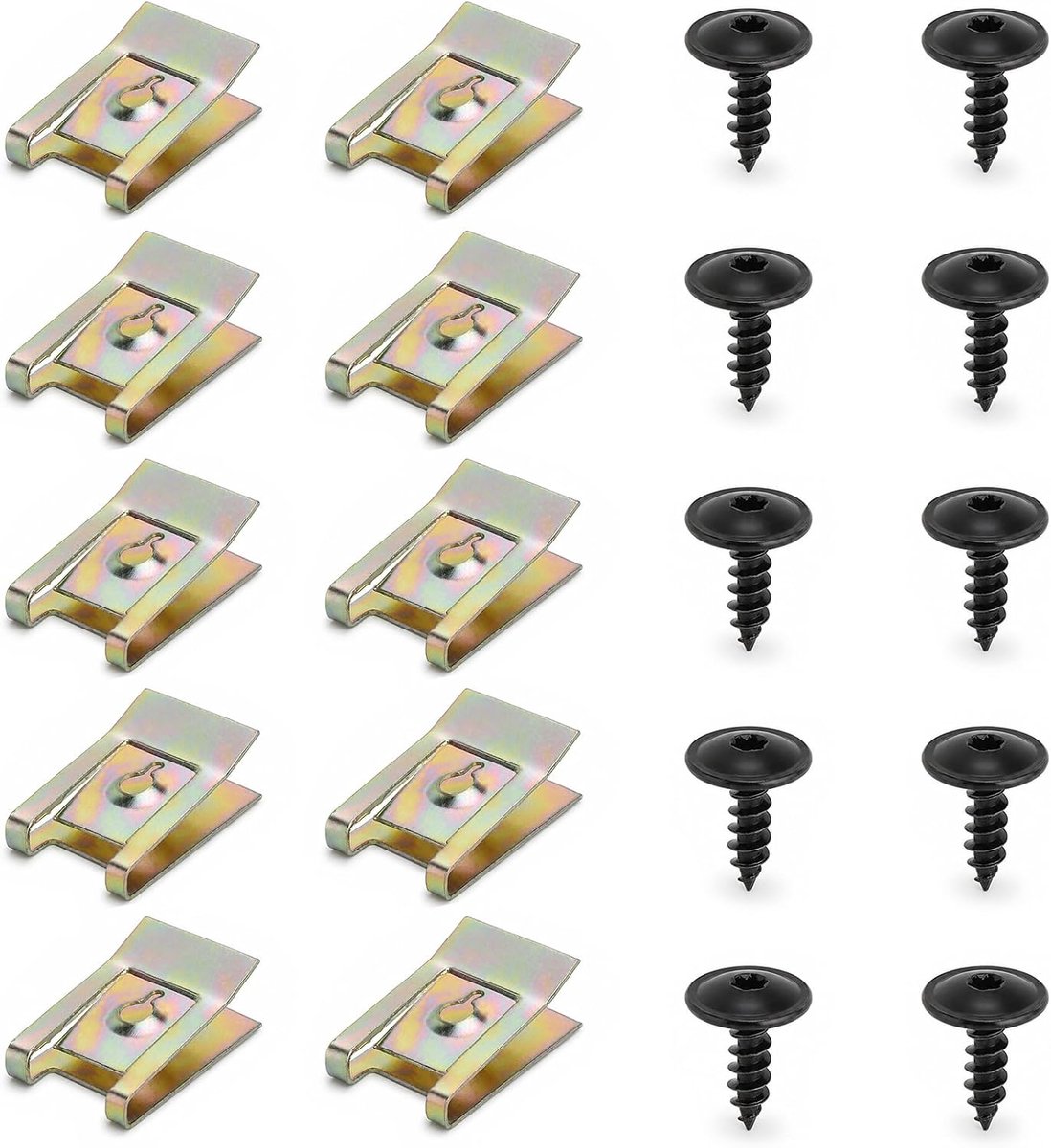 10 sets schroefmoer clipkit, ondervloer onderbouw bescherming schroef U-type schroeven, auto ondercarrosserieschroeven voor wielboogafdekking, ondercarrosseriespatbord, spatbordclip, tinnen