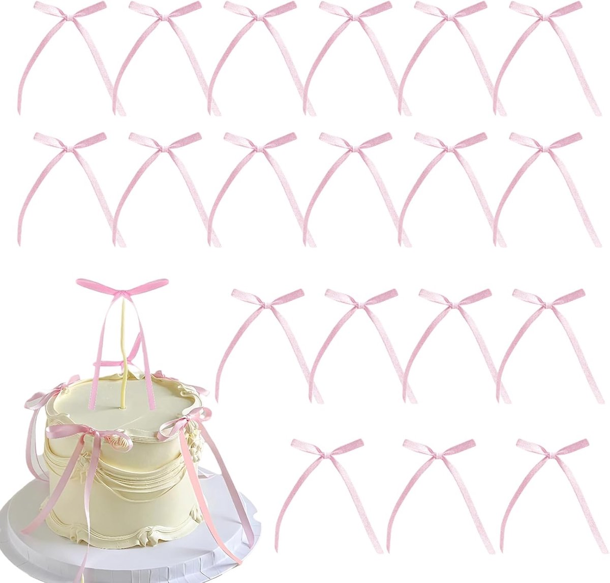 20 stuks roze strik taarttoppers strik cupcake toppers strik linten voor cake coquette thema decoraties feestdecoratiebenodigdheden voor babyshower, verjaardag bruiloft