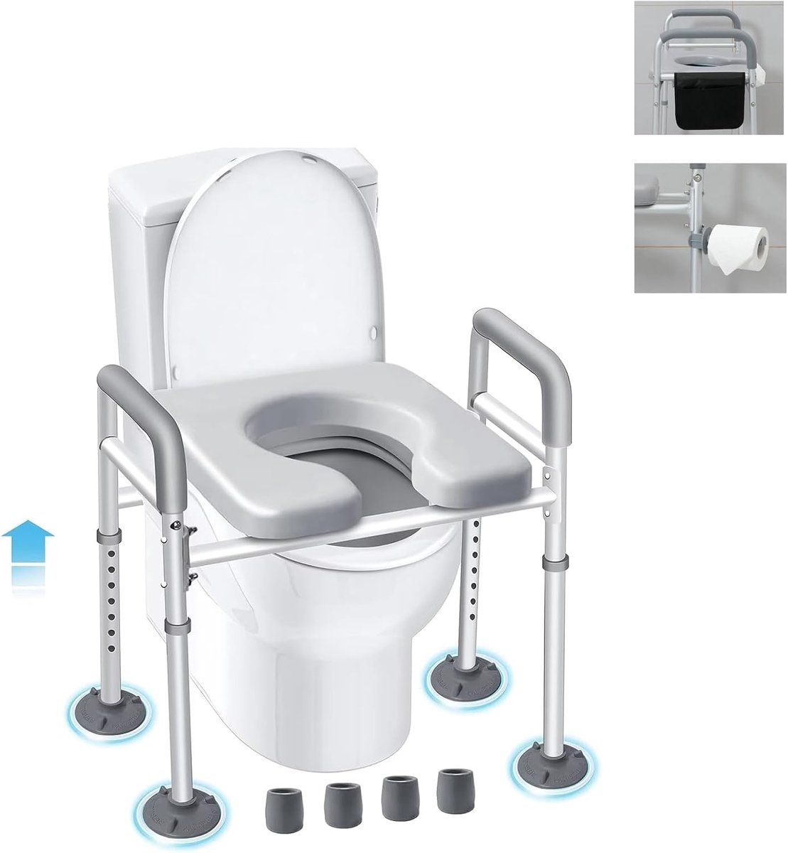 Toiletbril voor senioren, comfortabele toiletbril voor senioren, toiletbril voor prothesen, senioren toiletbril met hoogteverstelling, geschikt voor alle standaard toiletten, draagvermogen: 150