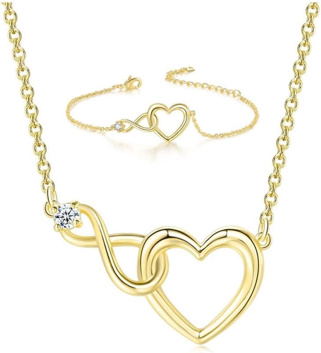 Sieradenset voor dames, elegant oneindigheidssymbool, hart, hanger, halsketting, armband, set, verjaardag, jubileum cadeau