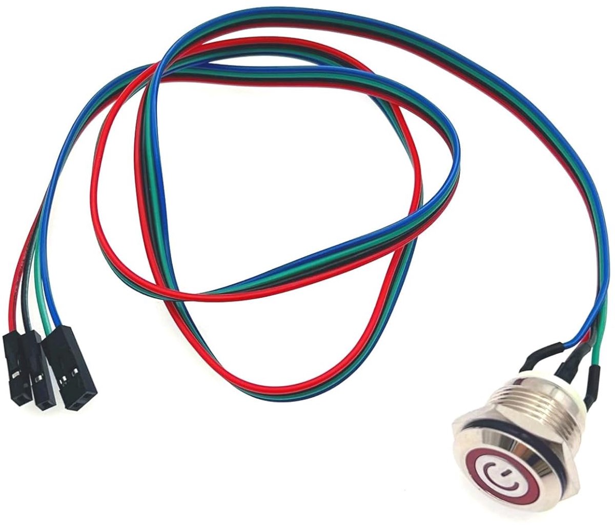 PC-aan/uit-schakelaar - metalen chassisknop voor computerhost, ATX-voeding aan/uit LED-aan/uit-knopkabel voor doe-het-computerschakelaar (1 stuks, 60 cm)