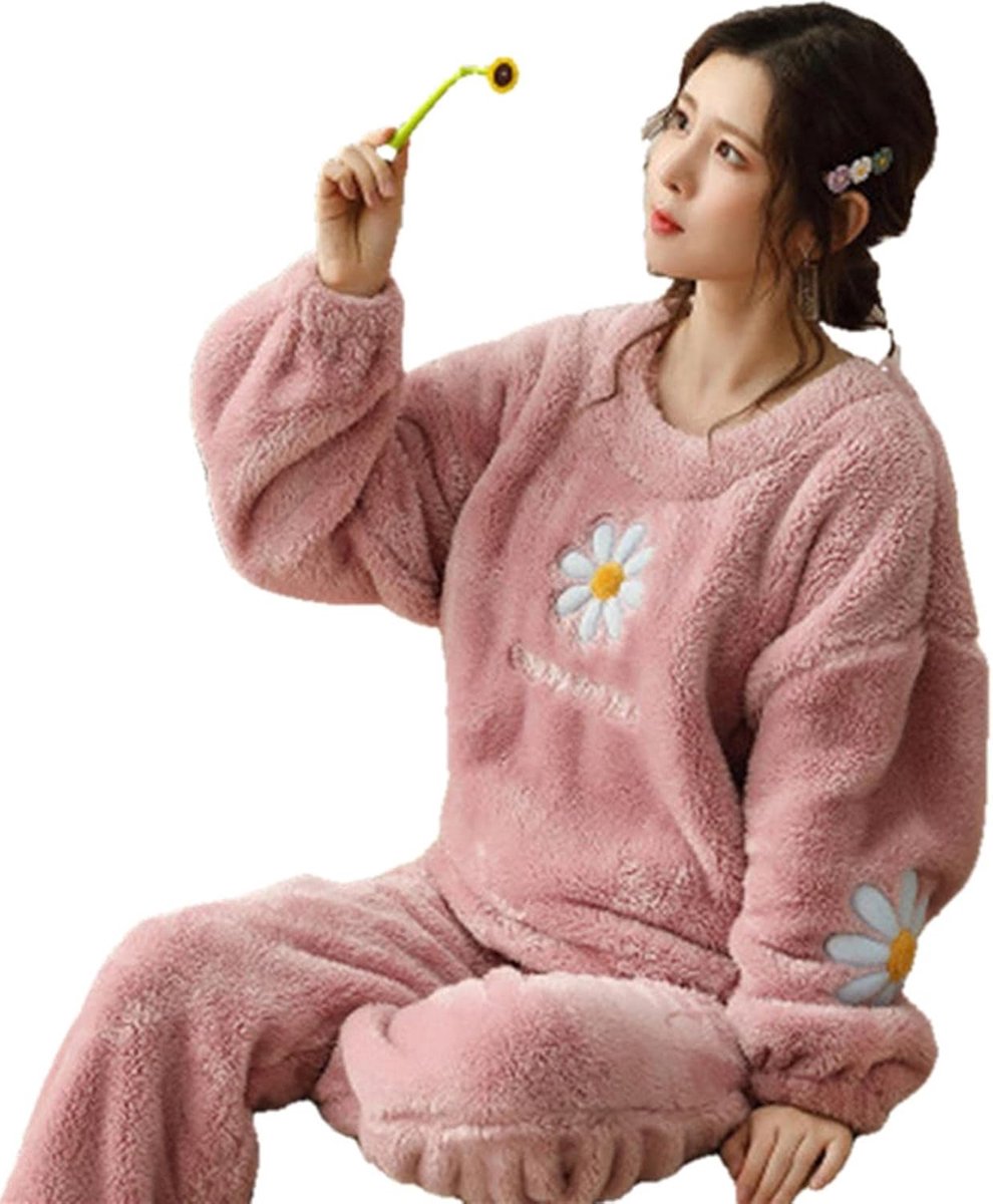 Loungewear Pajamas Set Women Winter Homewear Thick Flannel Warm Casual Sleepwear Fashion Plush Homewear Clothes-Style 7,M