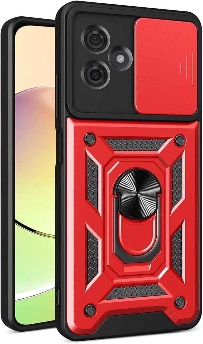 Hoes geschikt voor Motorola Moto G54 (6,5 inch), PC Armor ring, standaard, case met magnetische voet, rood