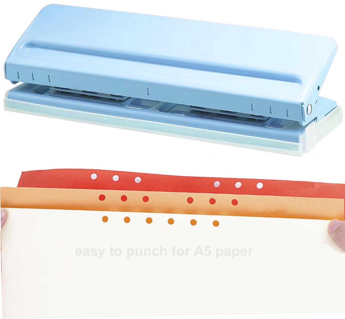 6-gaats perforator, metaal, verstelbare afstandhouder, puncher met 8 vellen perforatiecapaciteit, voor A3, A4, A5, A6, B3, B4, B5, B6, B7, maat 6, ringband, dagplanner, stamboek (blauw)