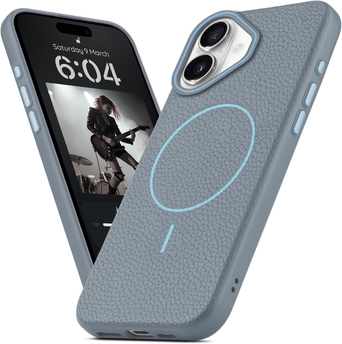 BEZ voor iPhone 16 Plus Hoesje, Compatibel met MagSafe, Slank TPU Bescherming Schokbestendig Hoesje, Magnetische Phone Case for iPhone 16 Plus, Blauw Grijs