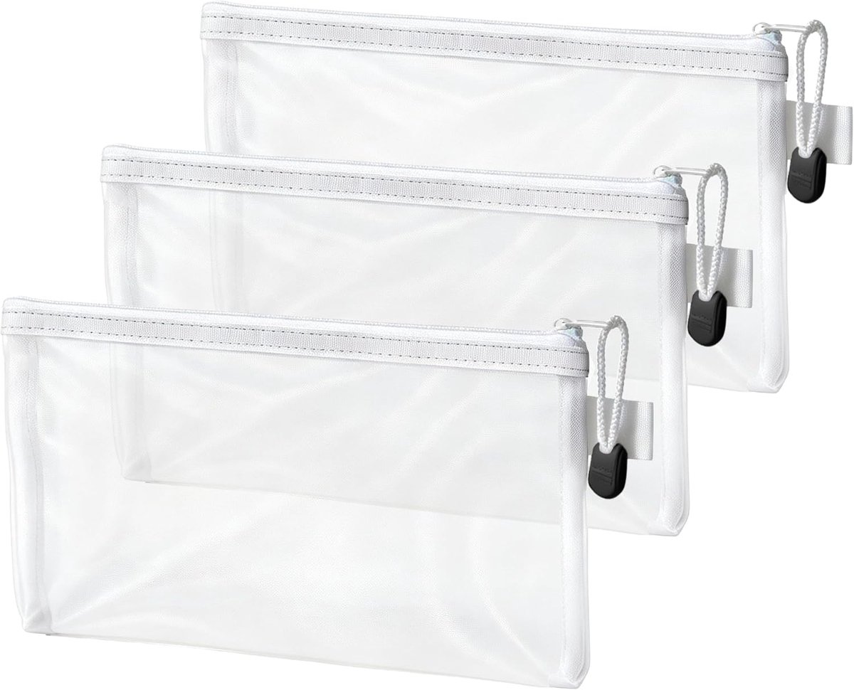 Etui met rits set van 3 - transparant gaas - 21.5 x 11 cm - ideaal voor school en kantoor - SnelShoppen