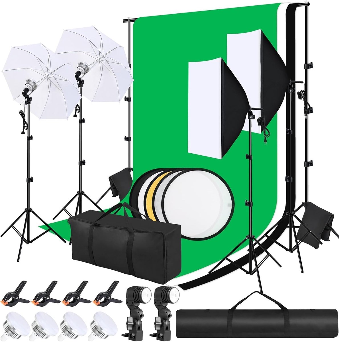 Foto- en verlichtingsstudioset, 2,6 m x 3 m, achtergrondsteunsysteem met led, 5-in-1 softbox, reflector, set voor professionele fotostudio voor portret en videofotografie