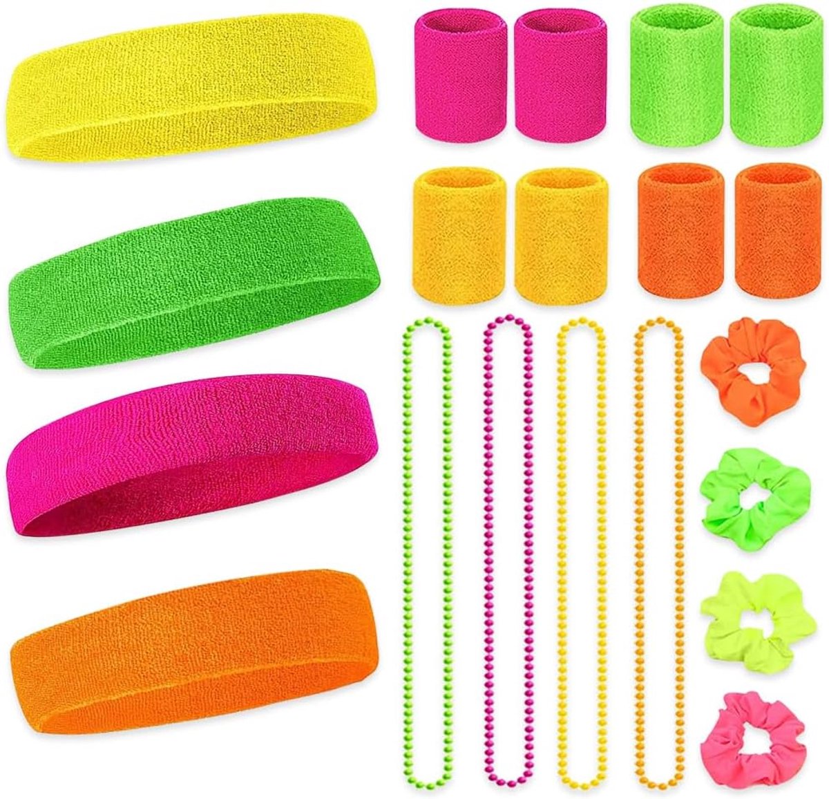 Zweetbandenset 80 stuks - Neon kleuren - Absorberende sporthoofdband - Perfect voor carnaval - SnelShoppen