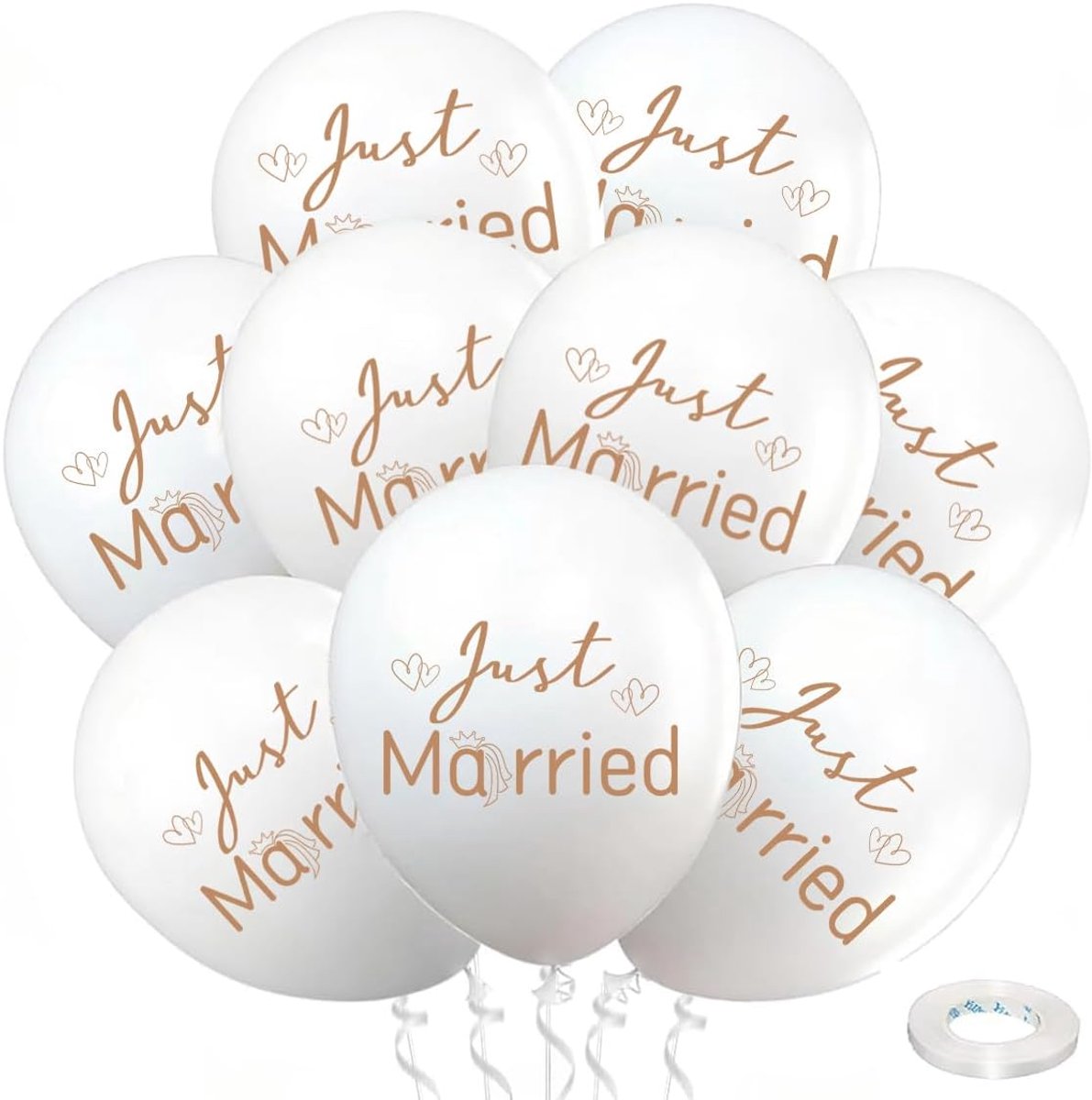 Ballonnen set Just Married - 30 stuks witte ballonnen - goudkleurige letters - ideale bruiloft decoratie - ShopVlot