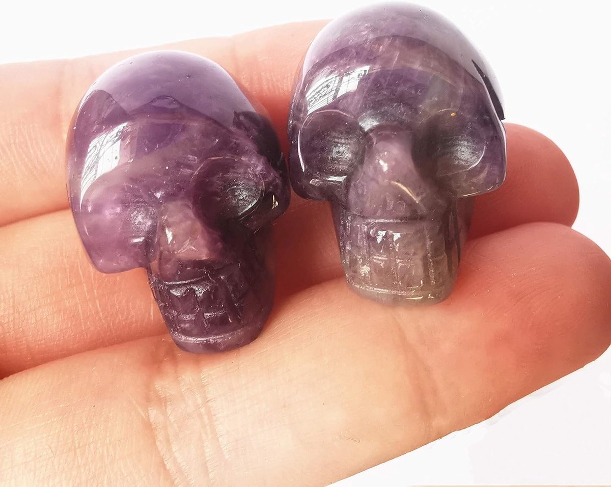 Mini kristallen schedels set van 2 - natuurlijke amethist - handgegraveerd - perfect voor interieurdecoratie - ShopVlot