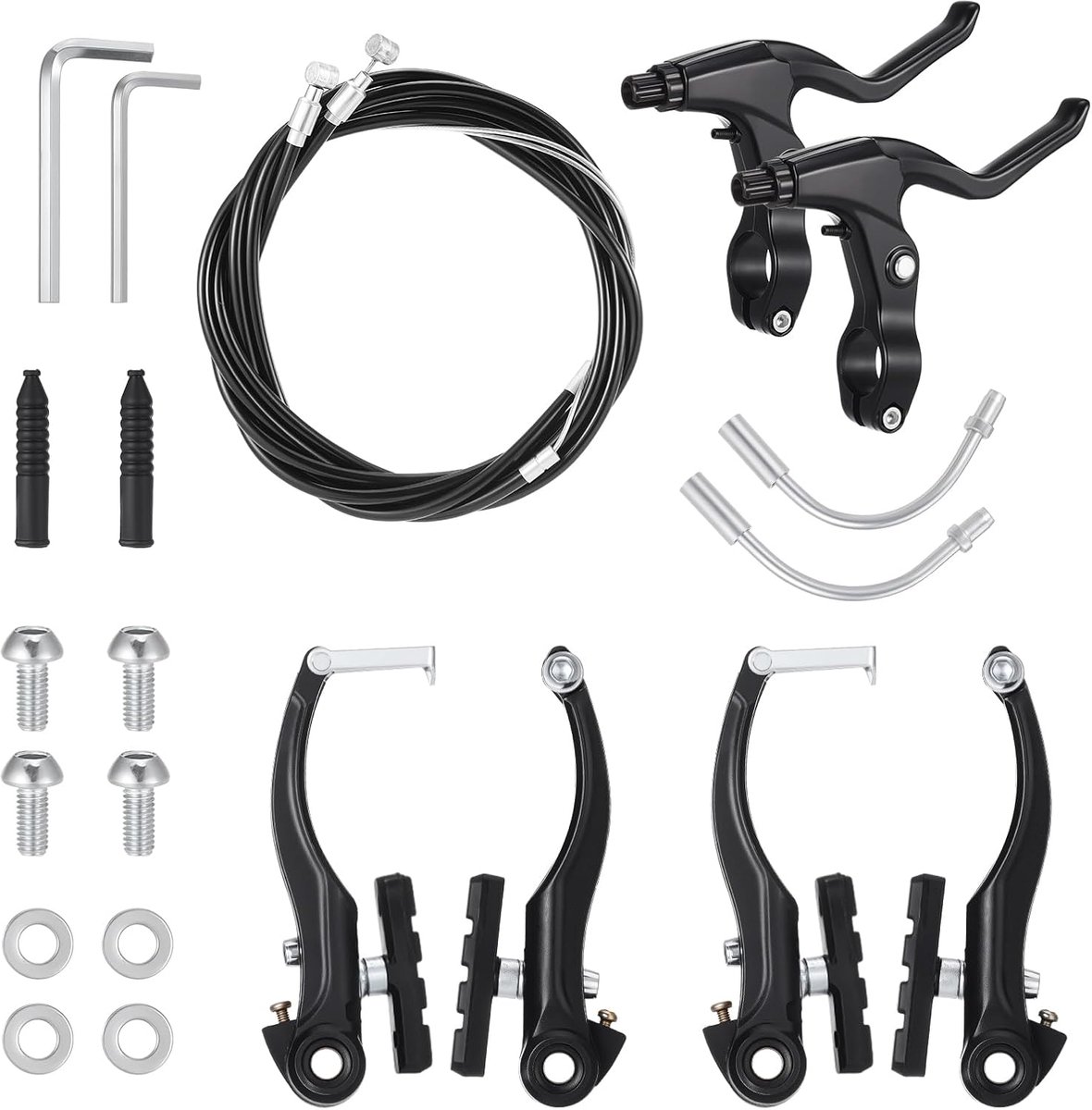 Complete fietsremset - zwarte V-remmen - remkabels en remhendelset - ideaal voor mountainbikes - ShopVlot