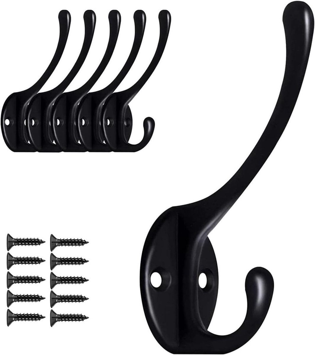 Wandhaken set van 5 - zelfklevend - roestvrij staal mat zwart - ideaal voor muurdecoratie - ShopVlot