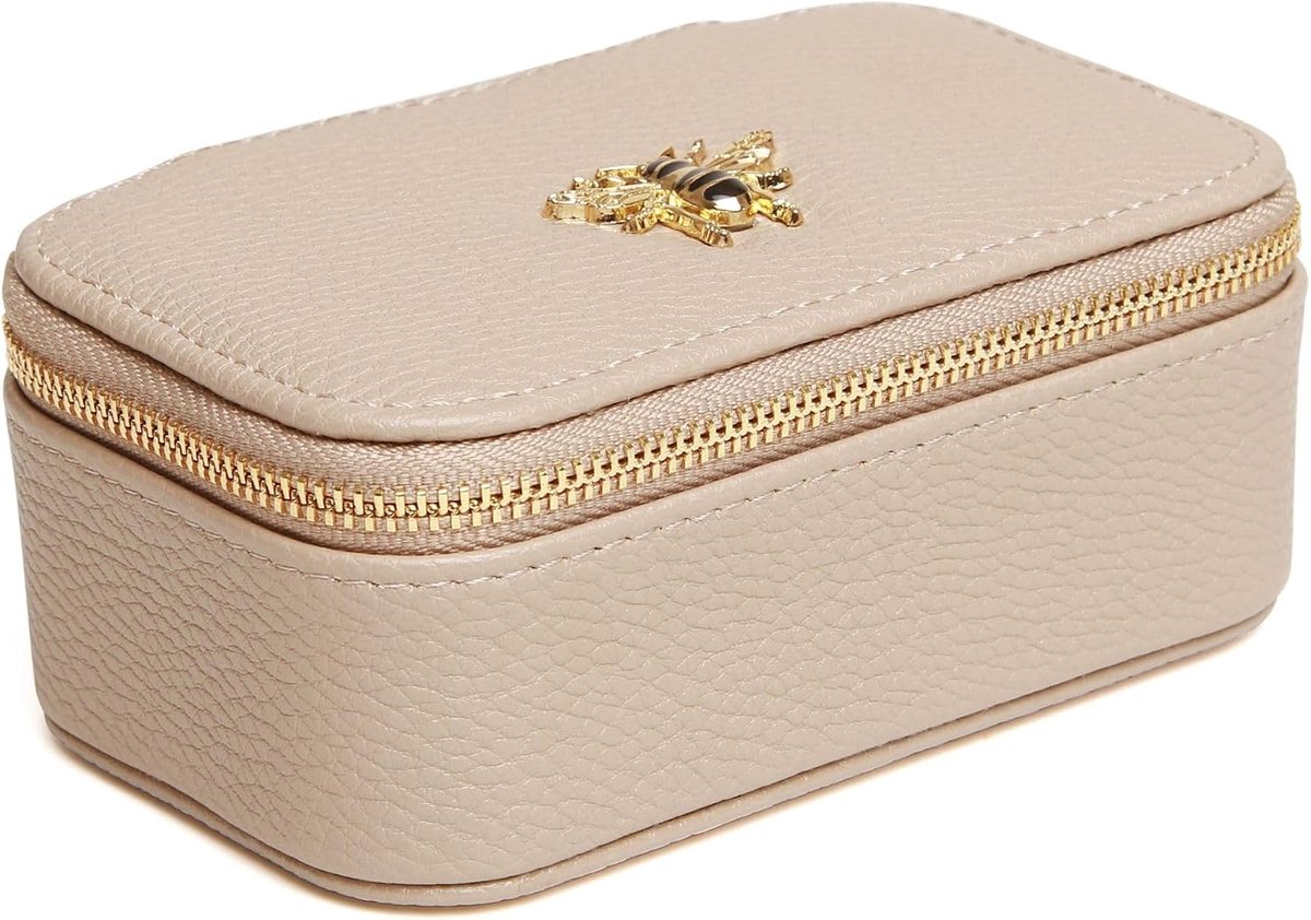 Reisjuwelenkoffer klein - Immitatie suede - Spiegellid - Perfect voor sieraden - ShopVlot