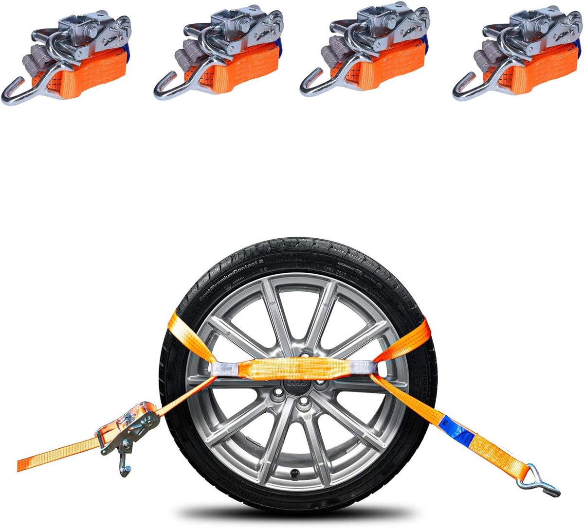 Lashing straps 3m - 3000 daN - 4 ratels met haken - Perfect voor autotransport - ShopVlot