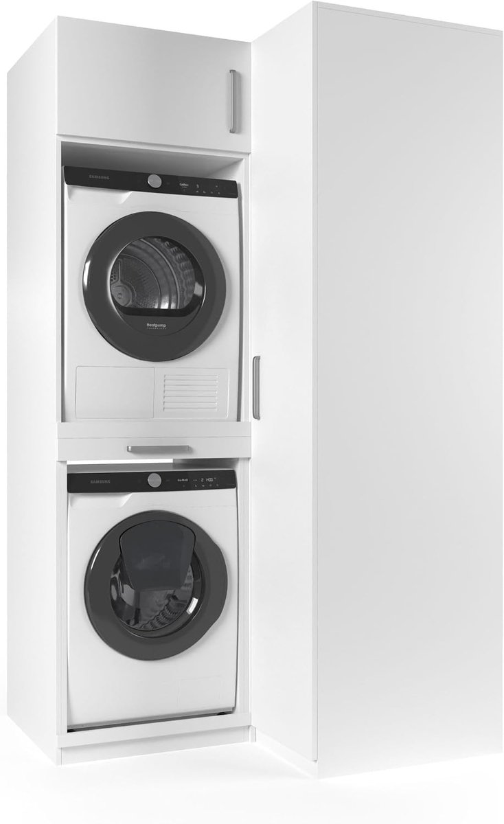 Wasmachine kast Madrid - 700x1365x2350 mm - Wit - Ruimtebesparend en ergonomisch ontwerp - ShopVlot