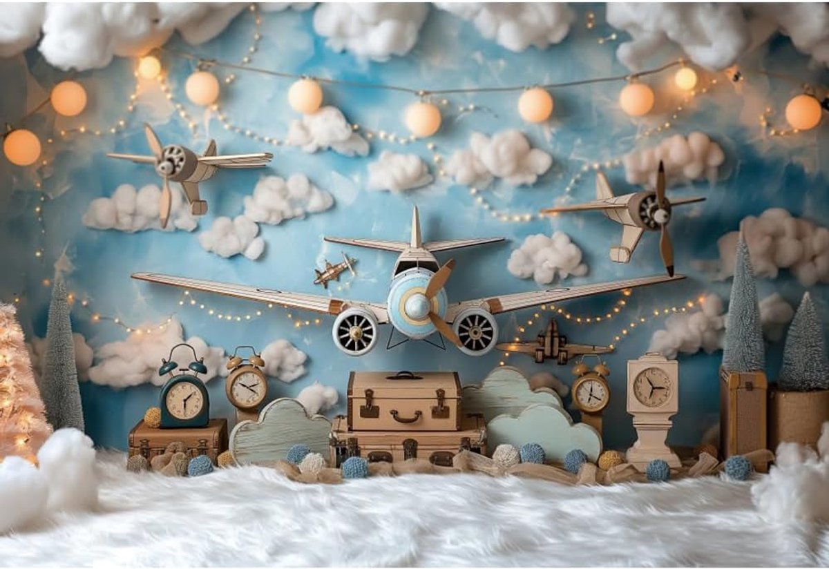 Fotob backdrop 3 x 2m - vinyl - blauwe lucht met witte wolken - ideaal voor babyshower - ShopVlot