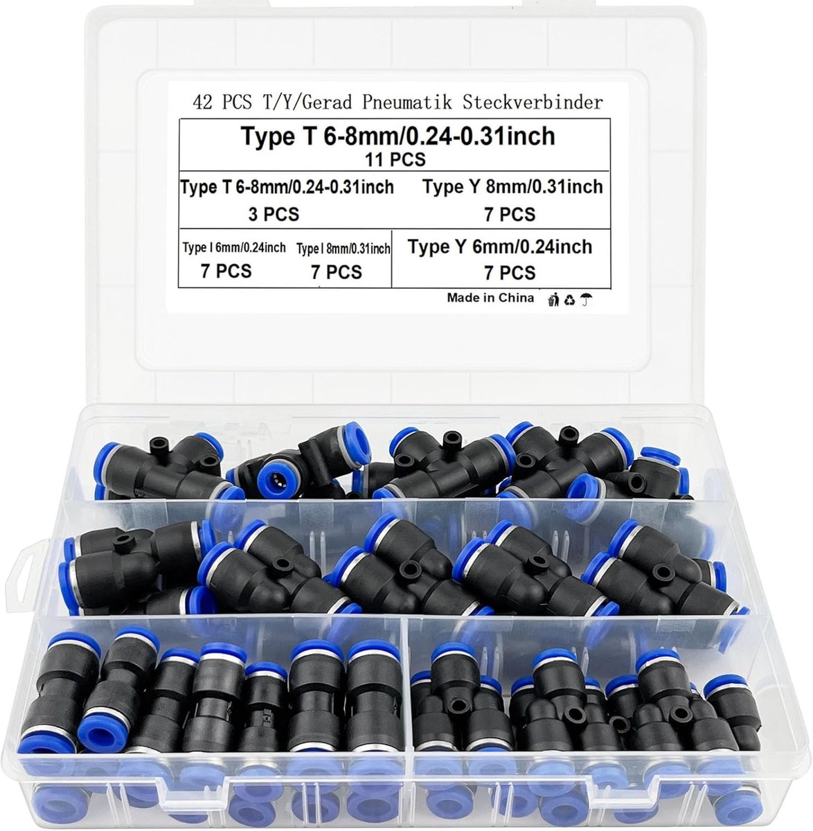 Pneumatische Connector 42pcs - T/Y/I Rechtstype Snelsluiting - 6mm/8mm - Duurzaam en betrouwbaar voor luchtcompressoren - ShopVlot
