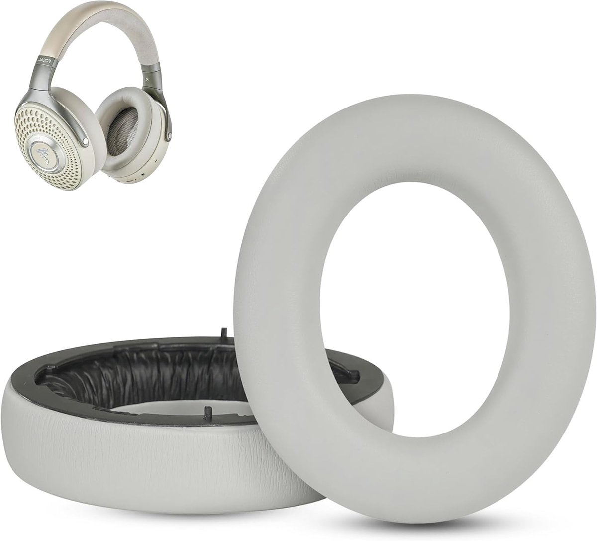 Vervangende oorkussens voor Focal Bathys - Grijs - Echte leer & Geheugenfoam - Comfortabel en geluidsisolerend - ShopVlot