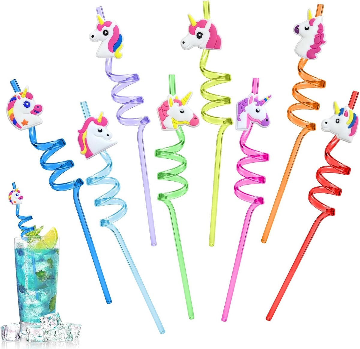 Eenhoornrietjes voor kinderen - herbruikbaar - 8 stuks - kleurrijk en leuk voor feestjes - ShopVlot