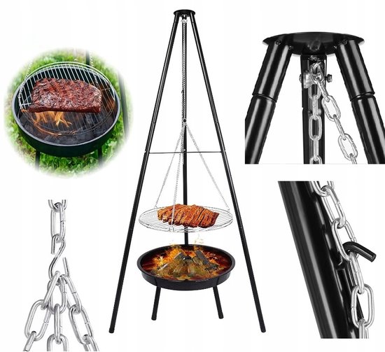 Merkloos Grill met Verstelbare Haan - 160 cm Hoogte — afbeelding 2